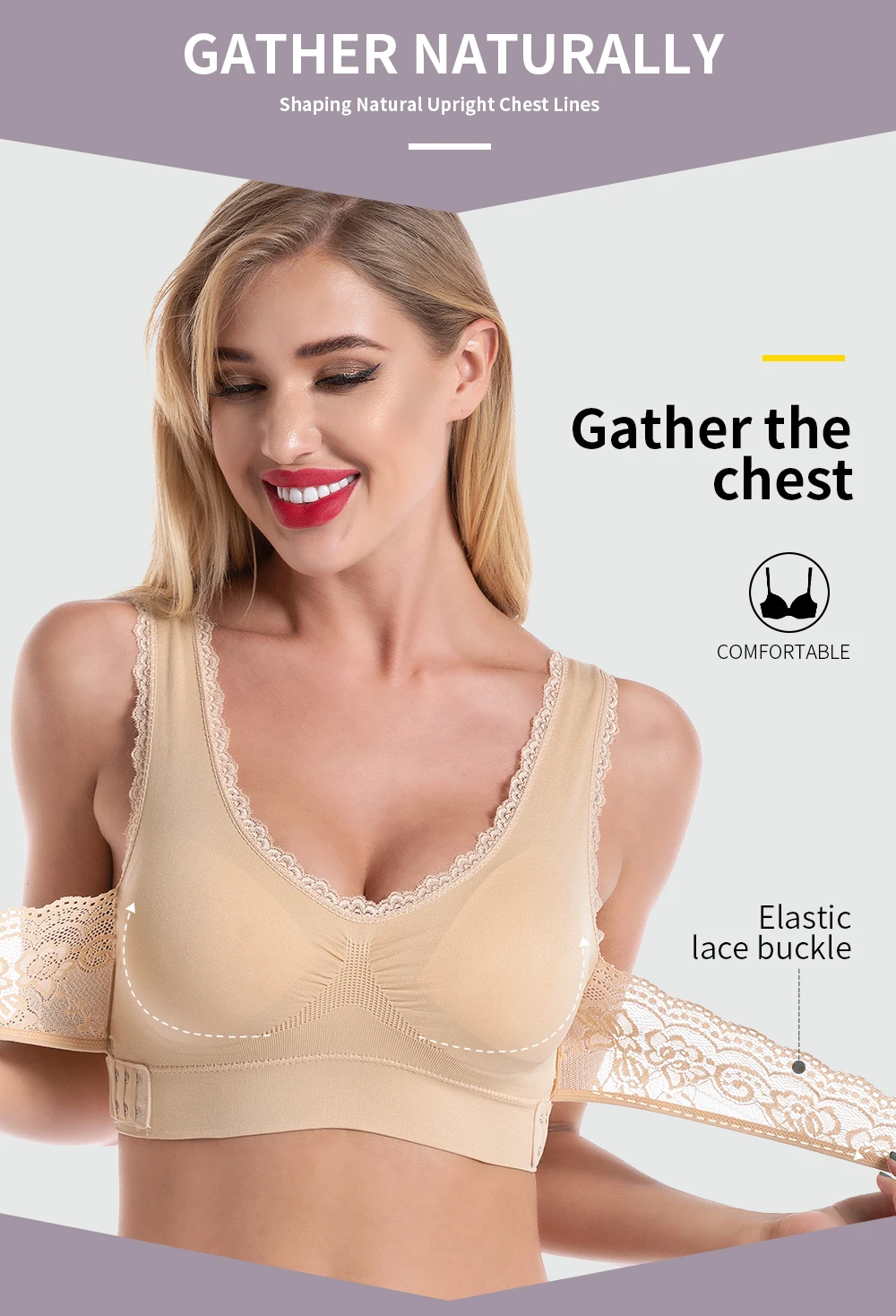 Front Cross Side Buckle Wireless Lace Sports Bras