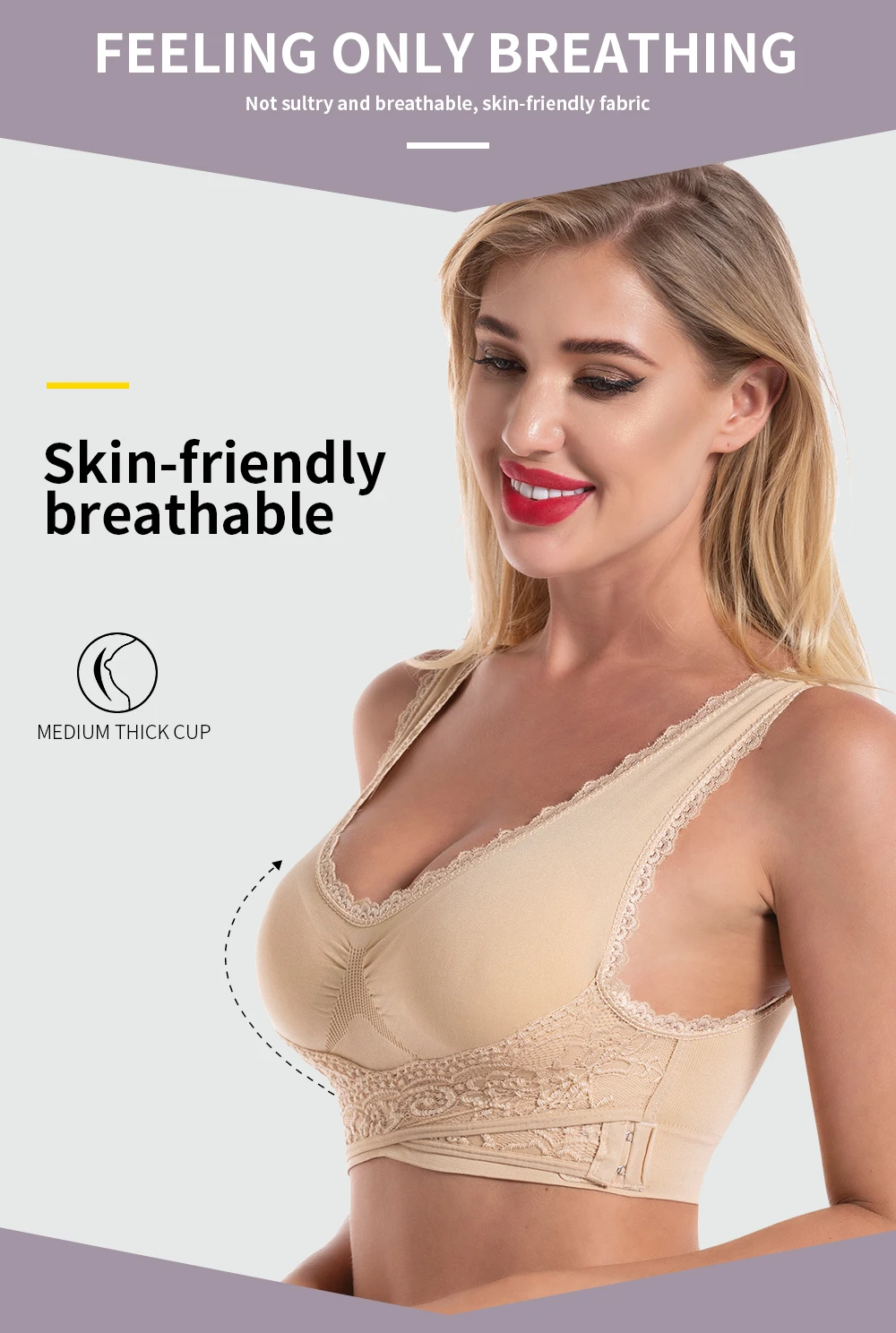 Front Cross Side Buckle Wireless Lace Sports Bras