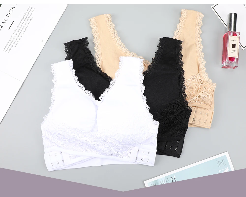 Front Cross Side Buckle Wireless Lace Sports Bras